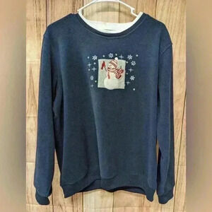 Vintage snowman embroidered fleece women’s Crewneck pullover sweatshirt | size L